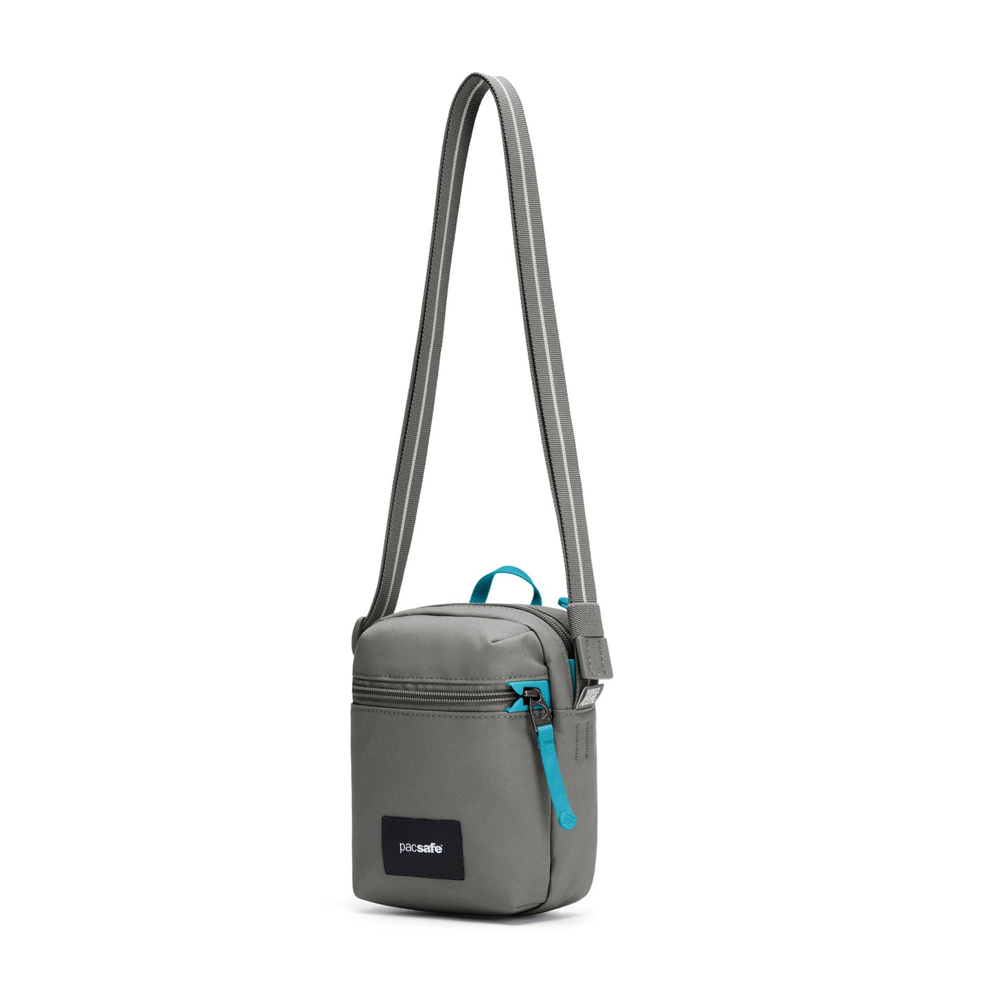 Pacsafe® GO Anti-Theft Micro Crossbody, stone, front angled view with crossbody strap extended
