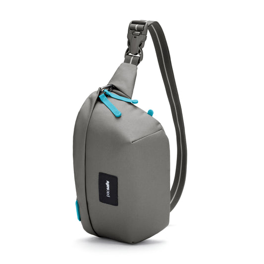 Product Image – Pacsafe® GO Anti-Theft Sling Pack in stone grey colour side bottom view.