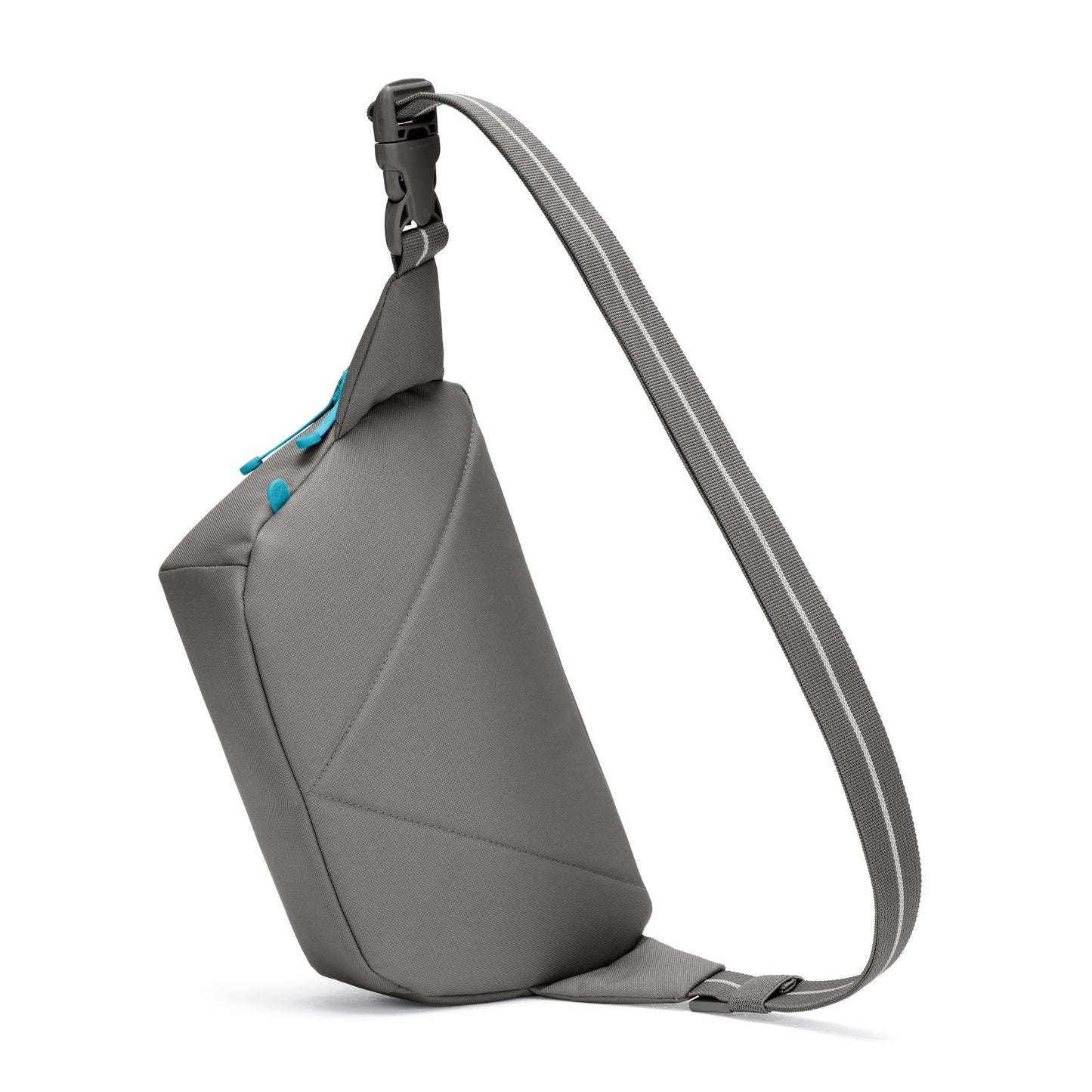 Pacsafe® GO Anti-Theft Sling Pack in stone grey colour back angled view.