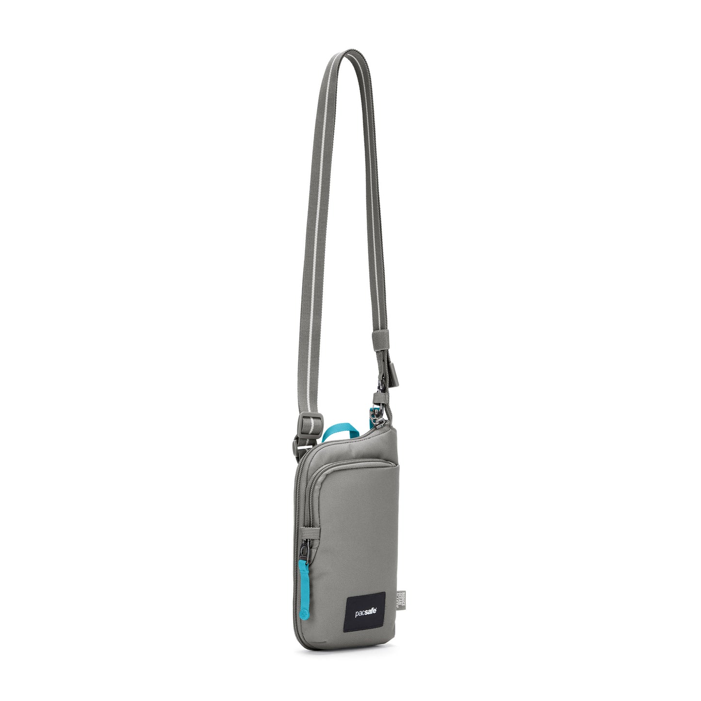 Pacsafe® GO Anti-Theft Tech Crossbody, stone, front angled view with crossbody strap extended