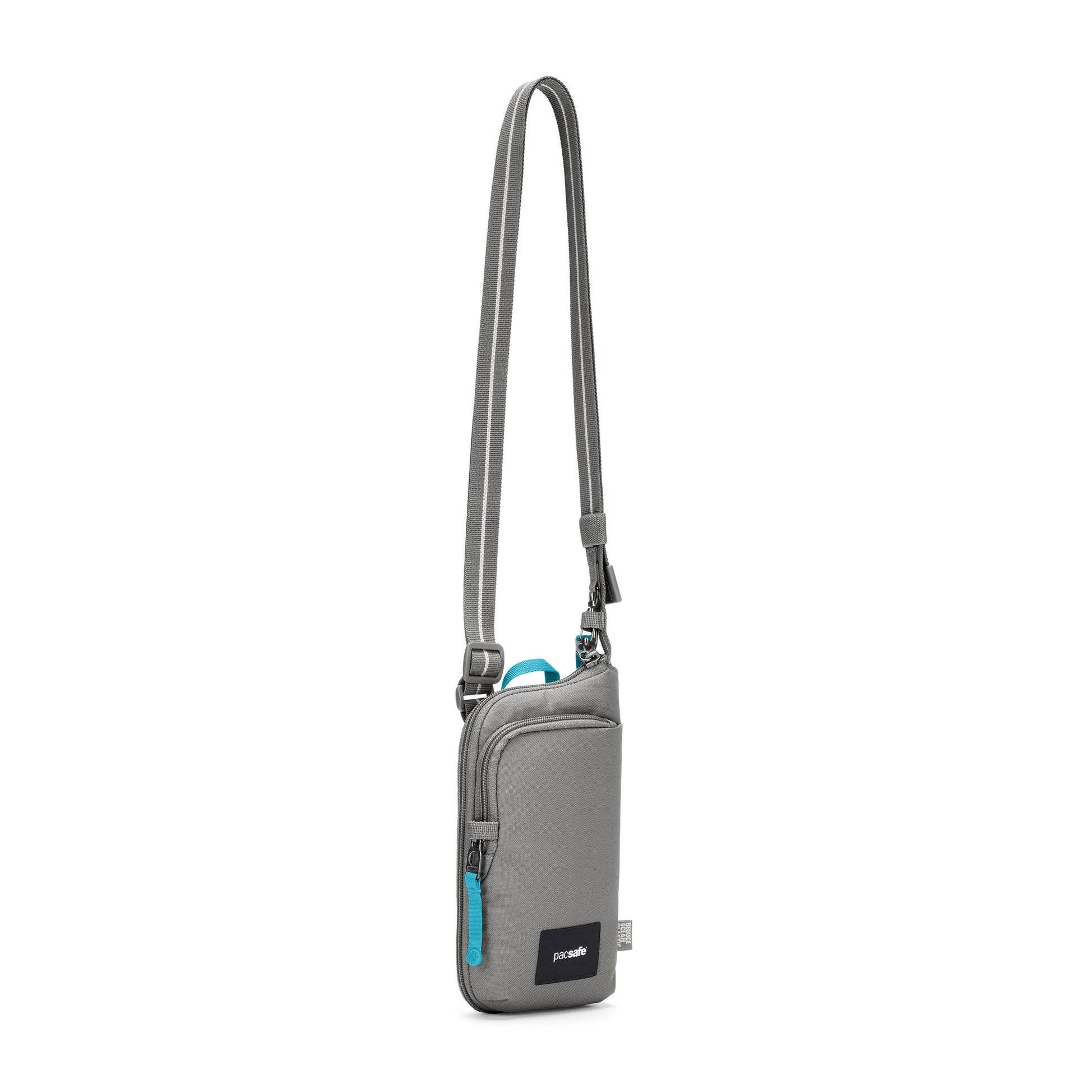 Pacsafe® GO Anti-Theft Tech Crossbody, stone, front angled view with crossbody strap extended