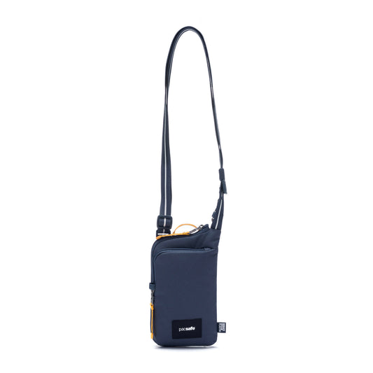 Product Image – Pacsafe® GO Anti-Theft Tech Crossbody in coastal blue colour front view with Carrysafe® slashguard strap extended.