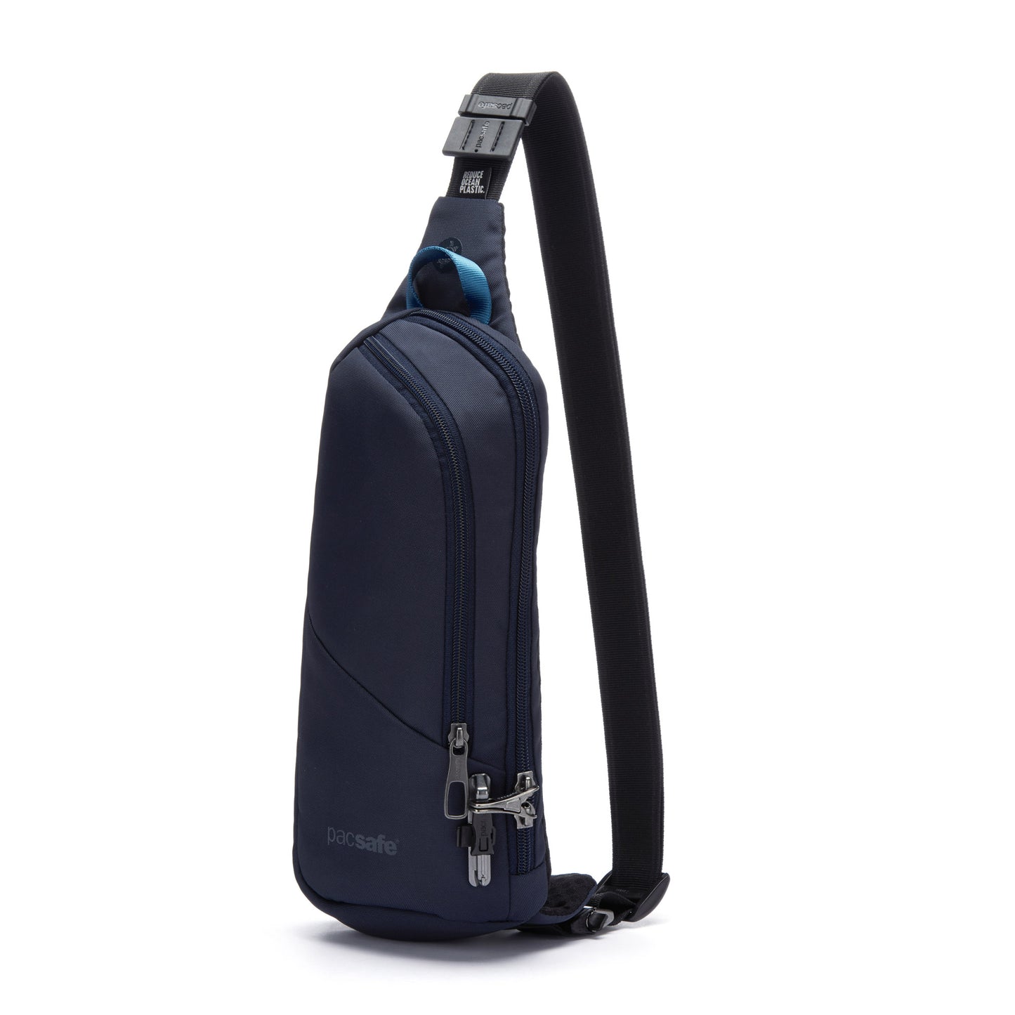 Pacsafe® V Anti-theft Action Sling Pack in ocean, front angled view