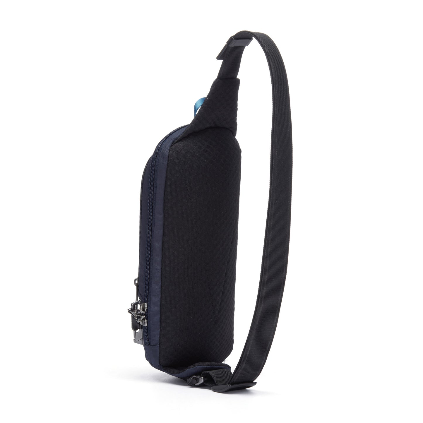 Pacsafe® V Anti-theft Action Sling Pack in ocean, back angled view