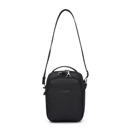Product Image – Pacsafe® V Anti-theft Companion Crossbody by Pacsafe: black, long adjustable strap, top handle, secure zipper.