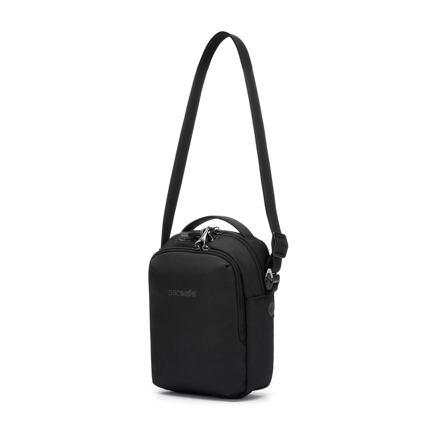 Pacsafe® V Anti-theft Crossbody, with an adjustable strap and zipper, made from water-repellent recycled polyester.