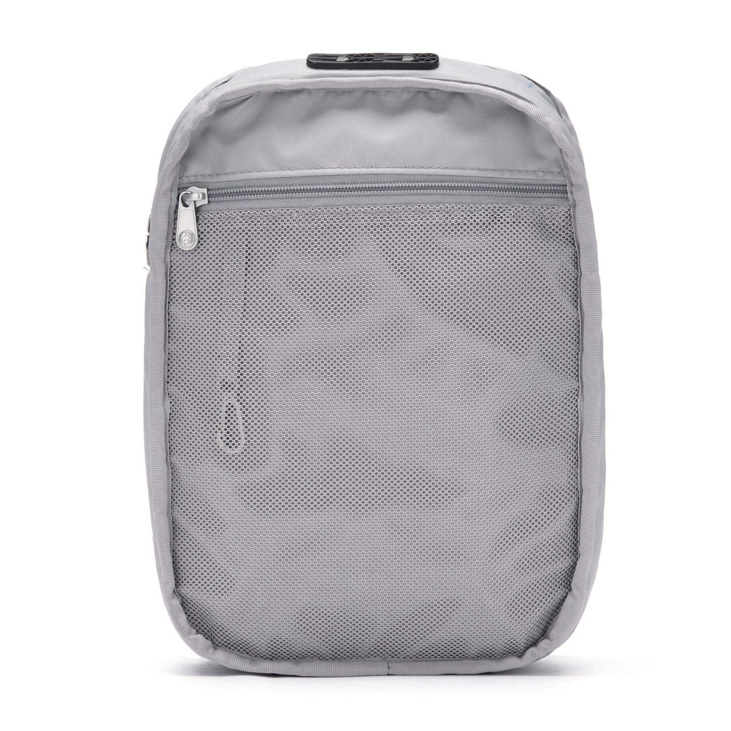 Inside view of the Pacsafe® V Anti-theft Tour Crossbody, gray mesh zippered pocket.