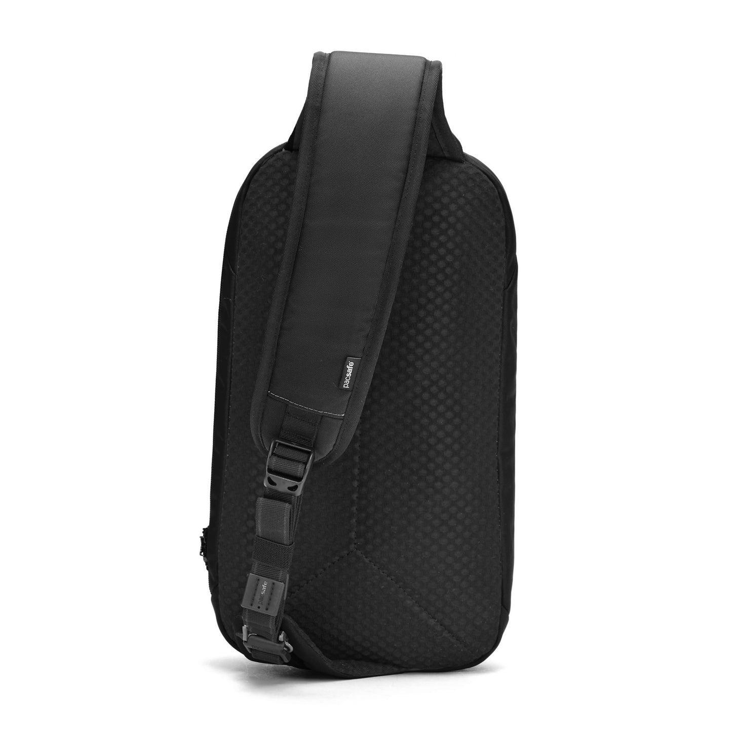Pacsafe® V Tech Anti-theft Sling Pack by Pacsafe: Recycled polyester sling pack with texture, wide strap, and side buckle.
