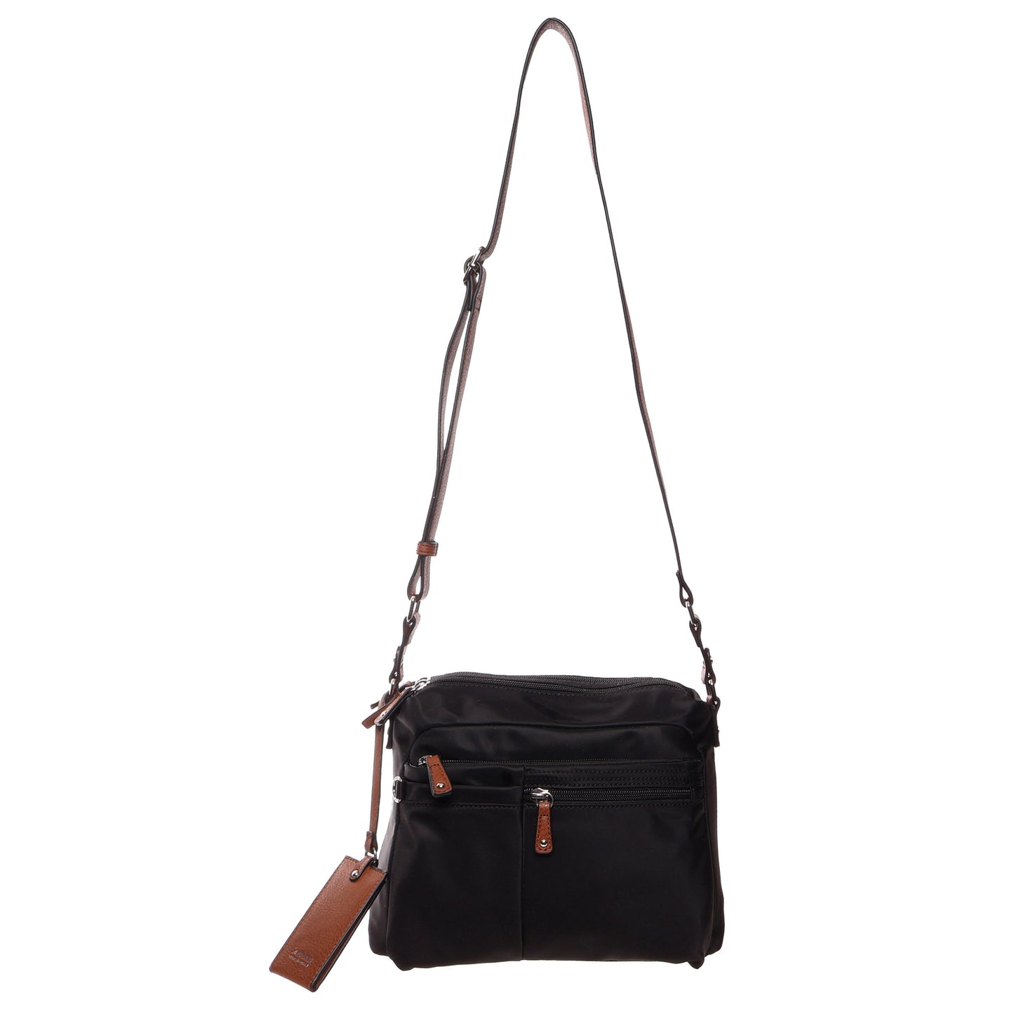 Seven Days Araucaria Nylon Crossbody features a brown adjustable strap and front zip compartments for organization.