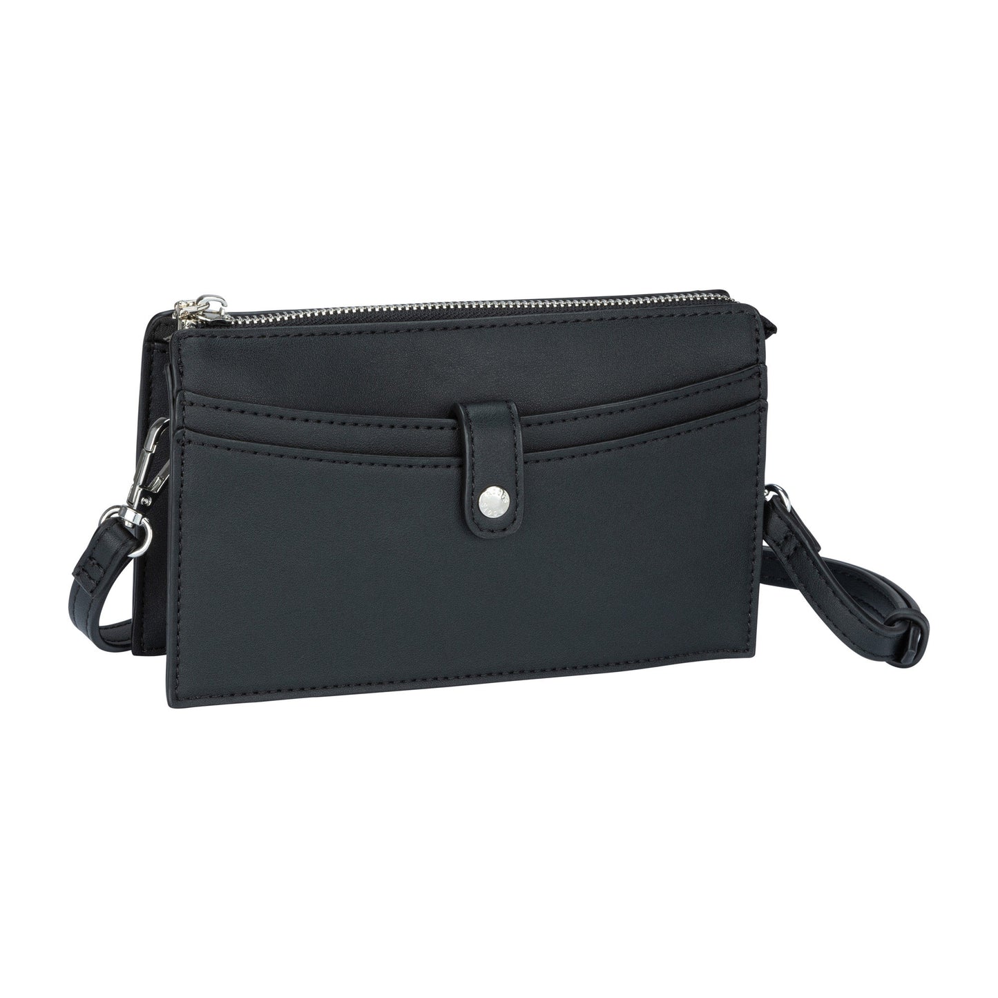 Roots Multi-Compartment Crossbody, black, front angled view
