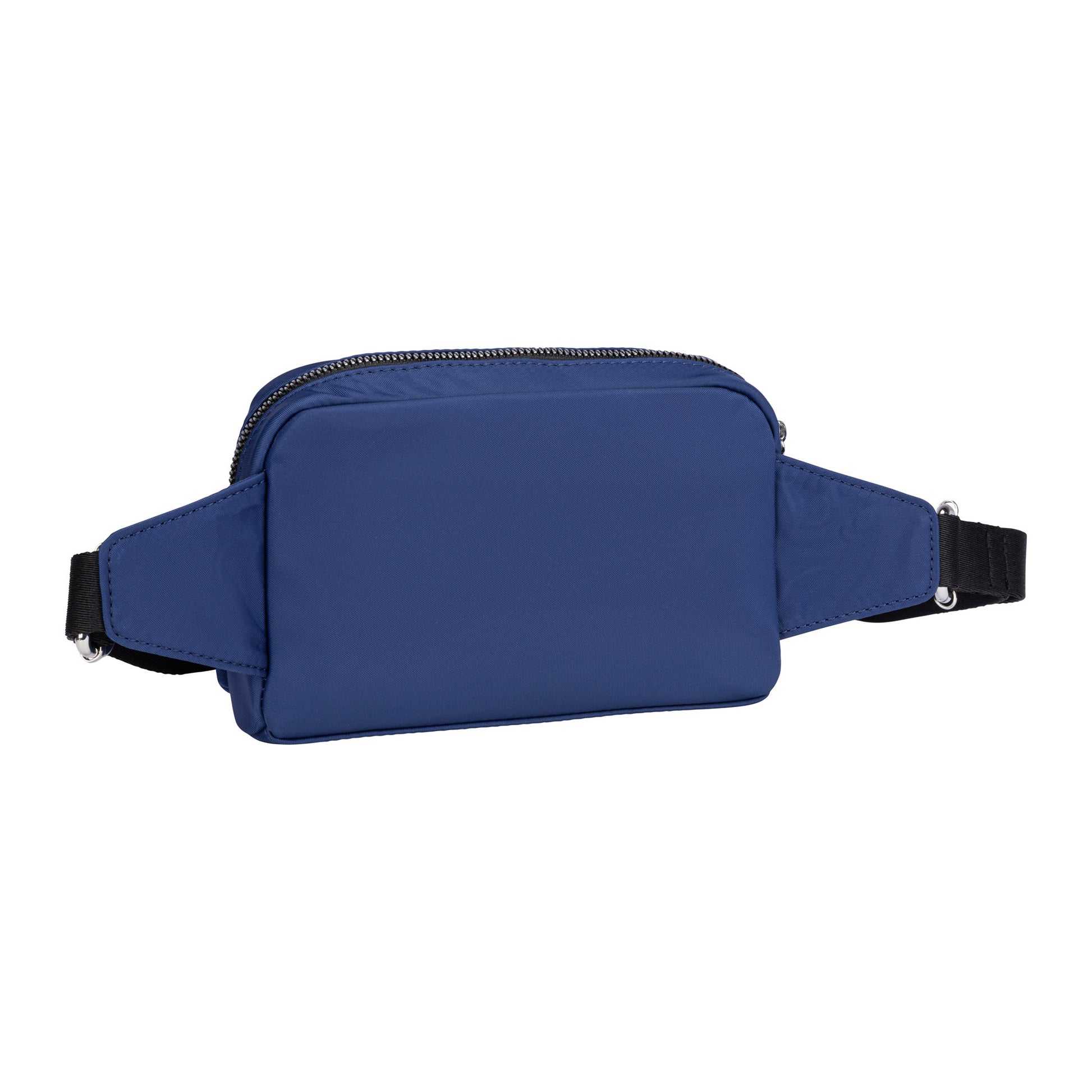 Back view of a blue Roots Ally Fanny Pack with Rounded Top by Roots, perfect for hands-free essentials.