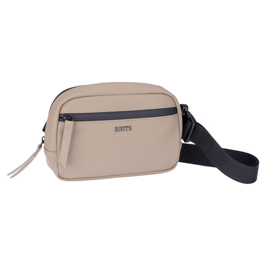 Product Image – Roots Hamilton Rounded Belt Bag by Roots with adjustable strap, water-resistant zipper & front "ROOTS" logo.