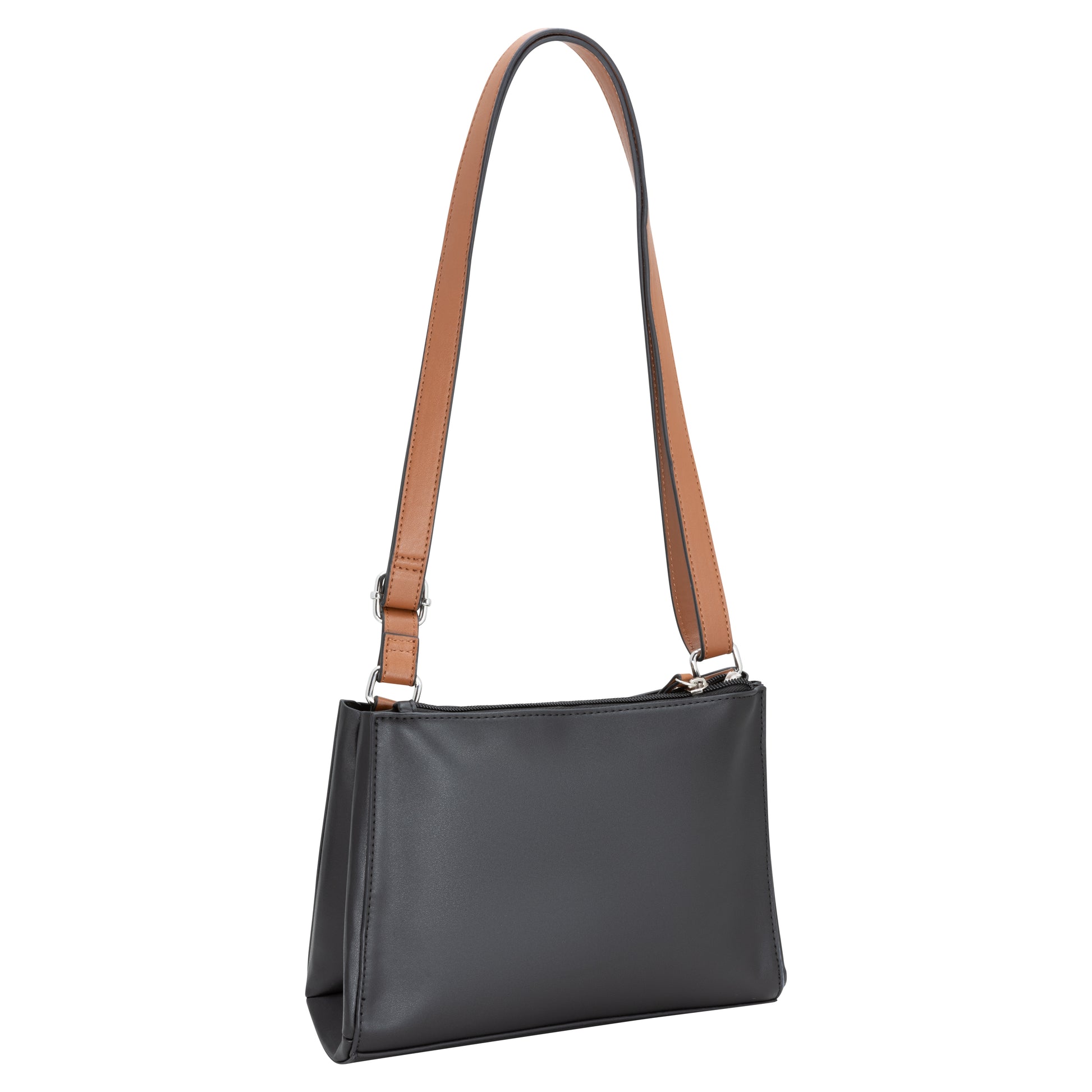 Roots Crossbody with tan adjustable strap on a white background.