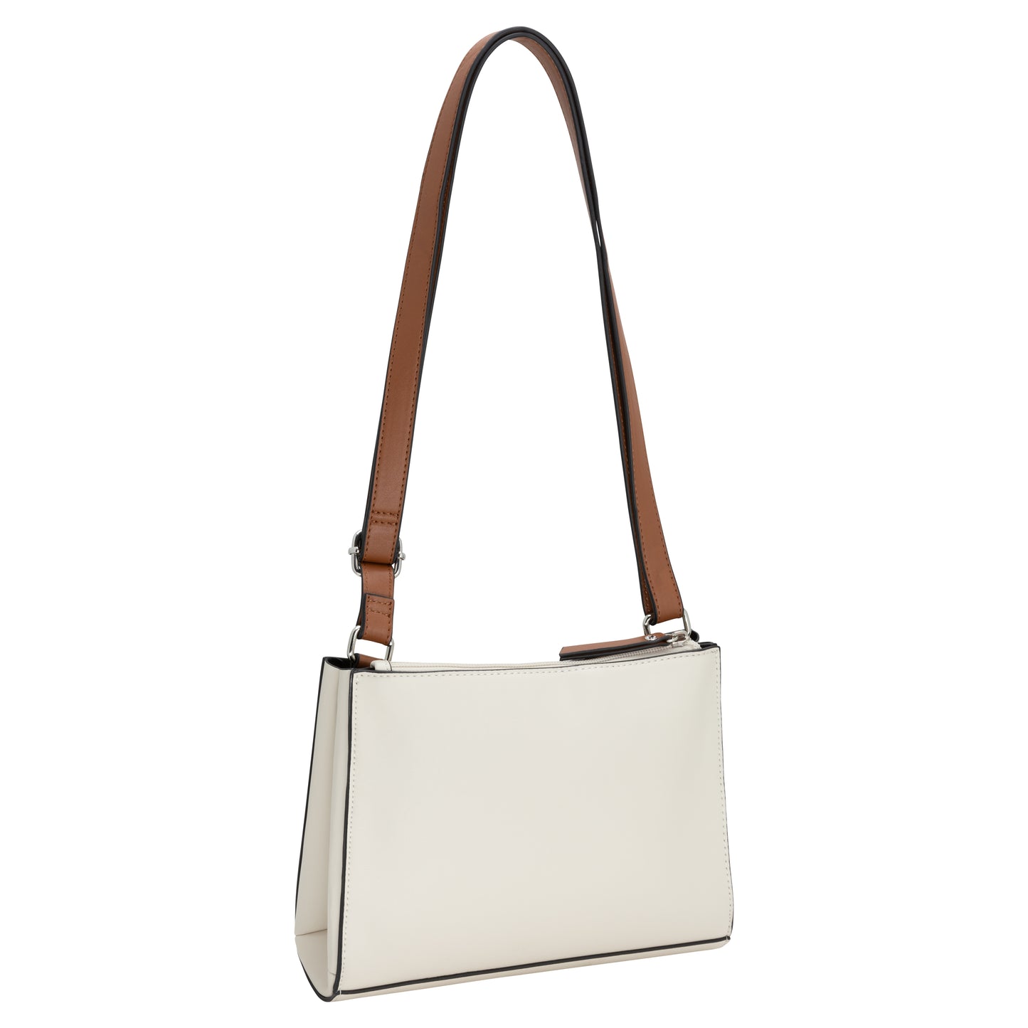 Roots Crossbody by Roots: Sleek polyurethane bag with adjustable brown strap, white background.