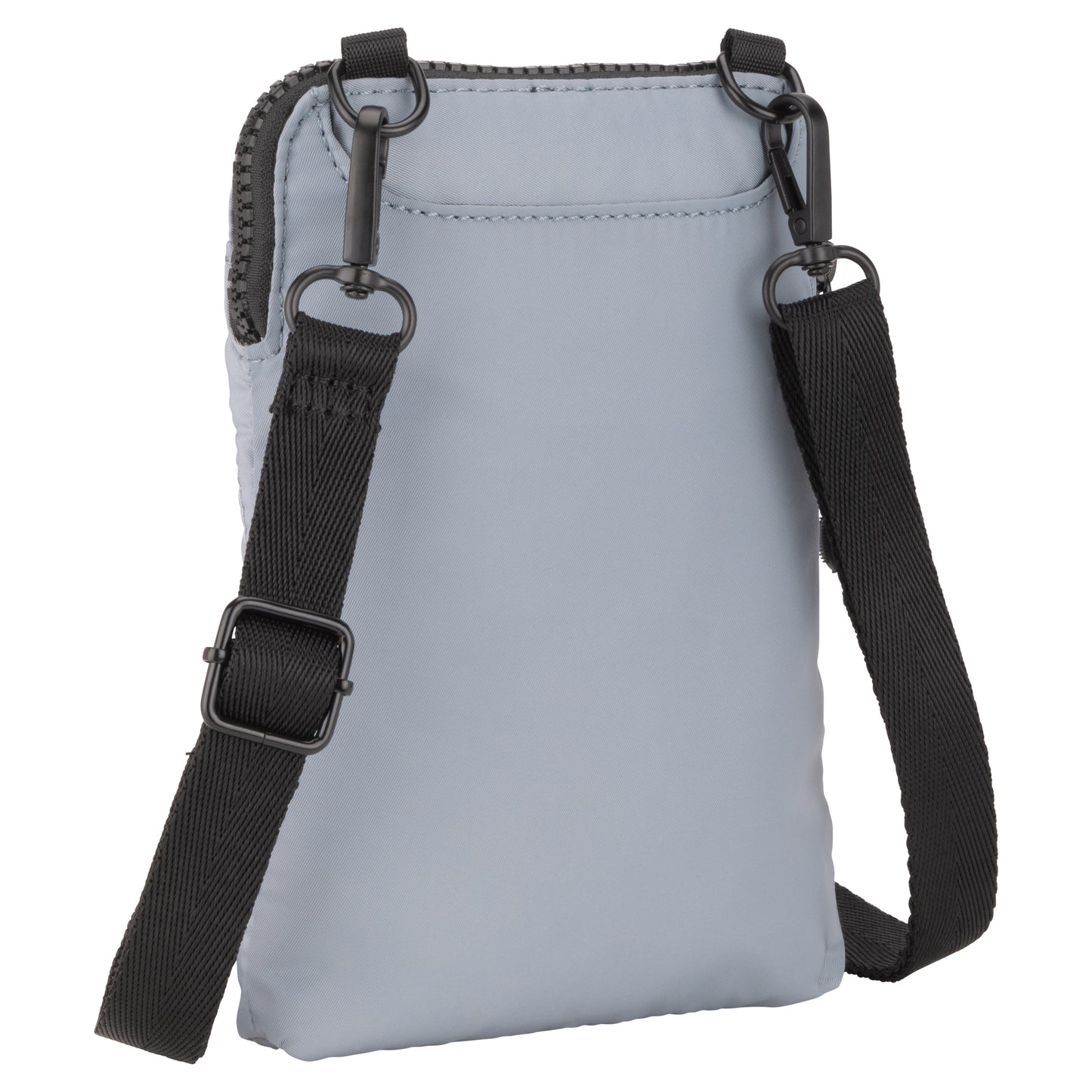 Roots Kammy Wavy Quilted Cellphone Crossbody by Roots in blue, with an adjustable black strap and zipper closure.