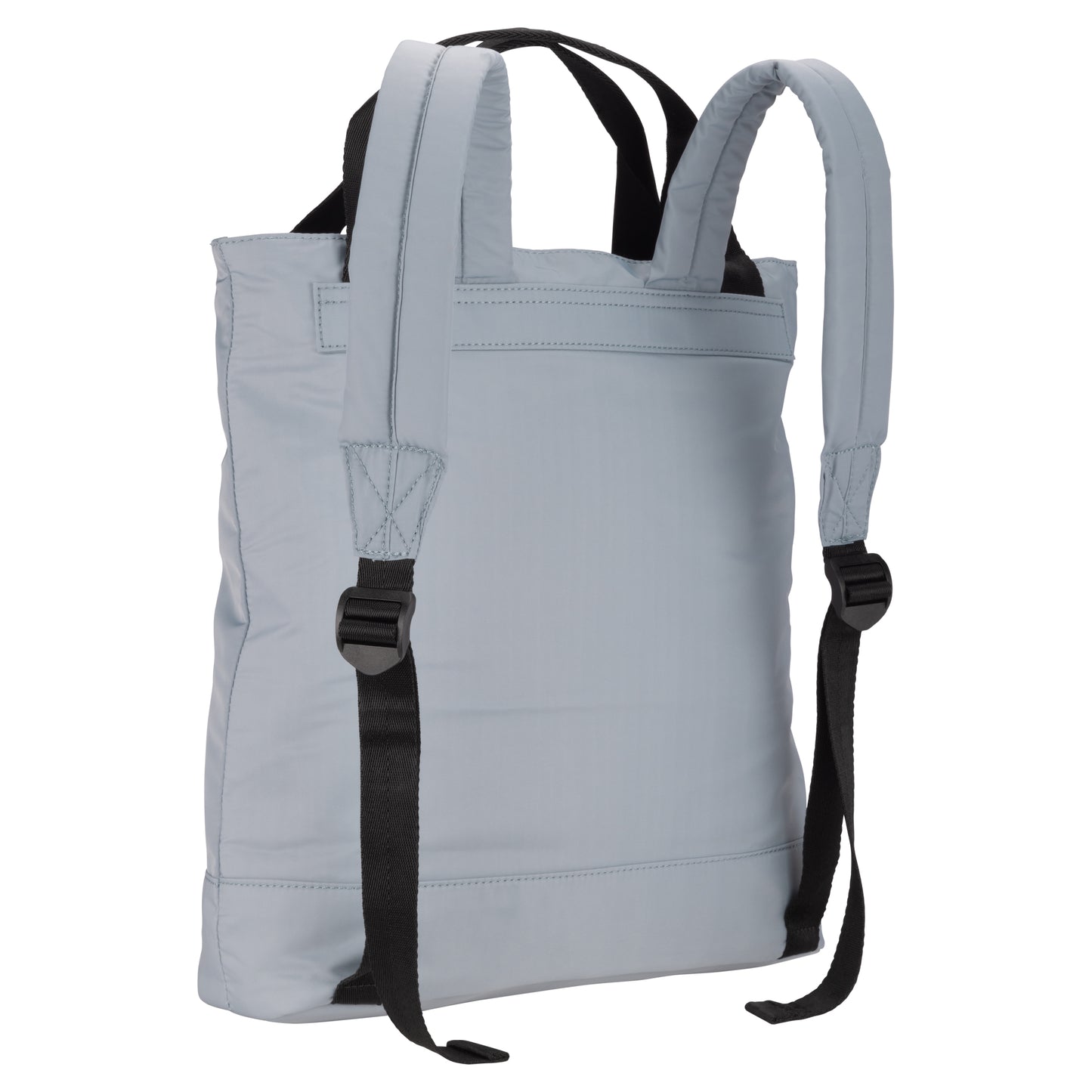 Roots Kammy Wavy Quilted Backpack: Durable blue with padded straps, black buckles. Back view.