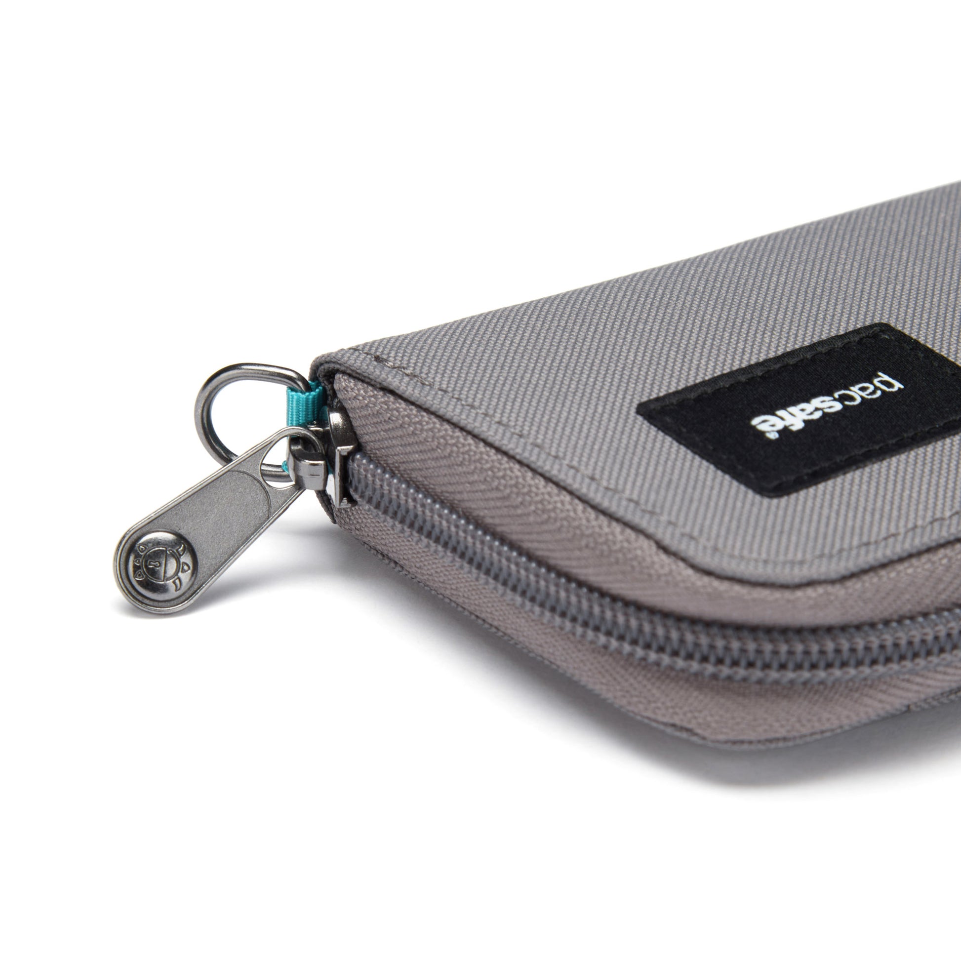 Pacsafe® RFIDsafe™ RFID Blocking Card Wallet, stone, close up of zipper