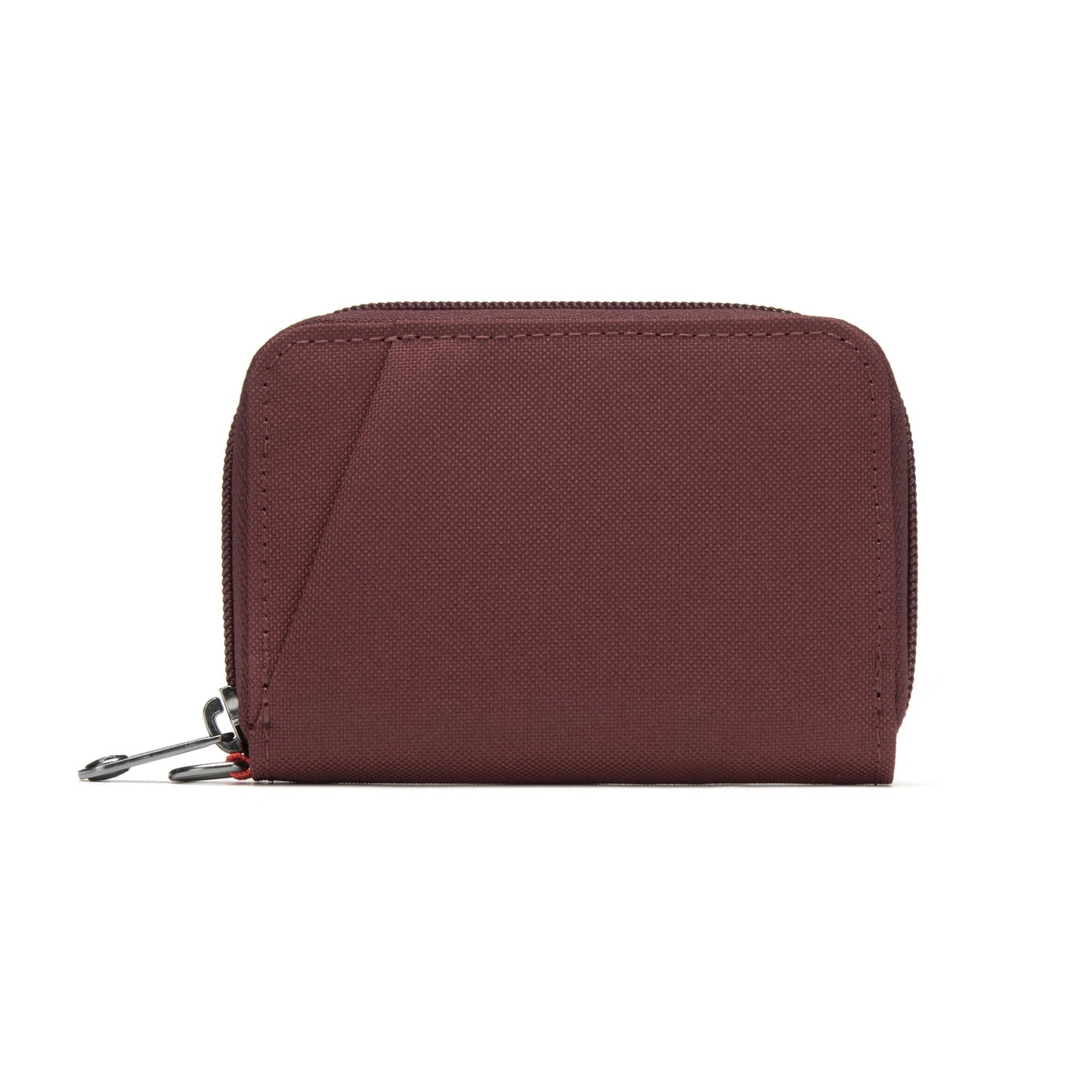 Pacsafe® RFIDsafe™ Card Wallet: Recycled polyester, front pocket, metal zipper pull.