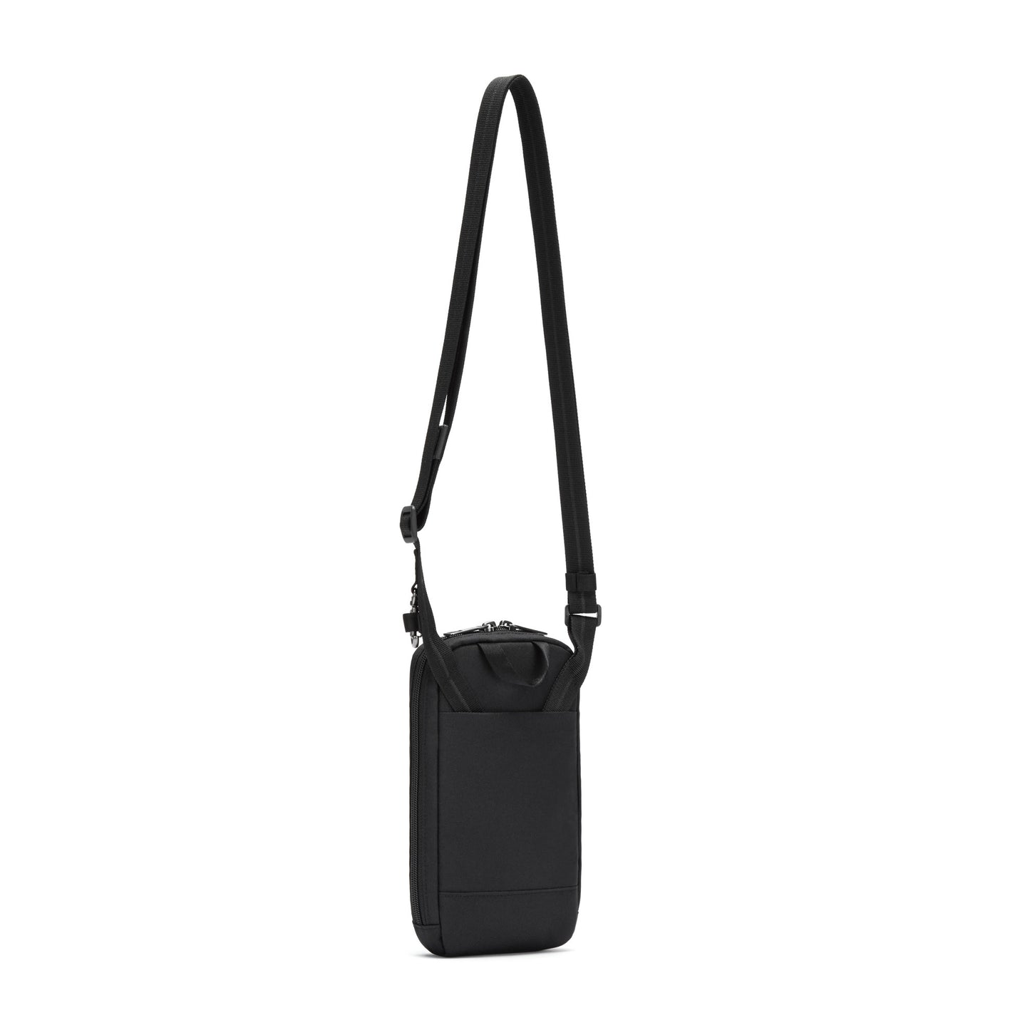 Pacsafe® RFIDsafe™ Tech Crossbody: a compact bag in recycled polyester with an adjustable strap.