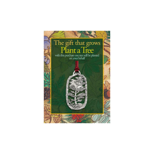 Product Image – Seagull Pewter Plant-A-Tree Tree Ornament on a card that reads “The gift that grows Plant a Tree.”