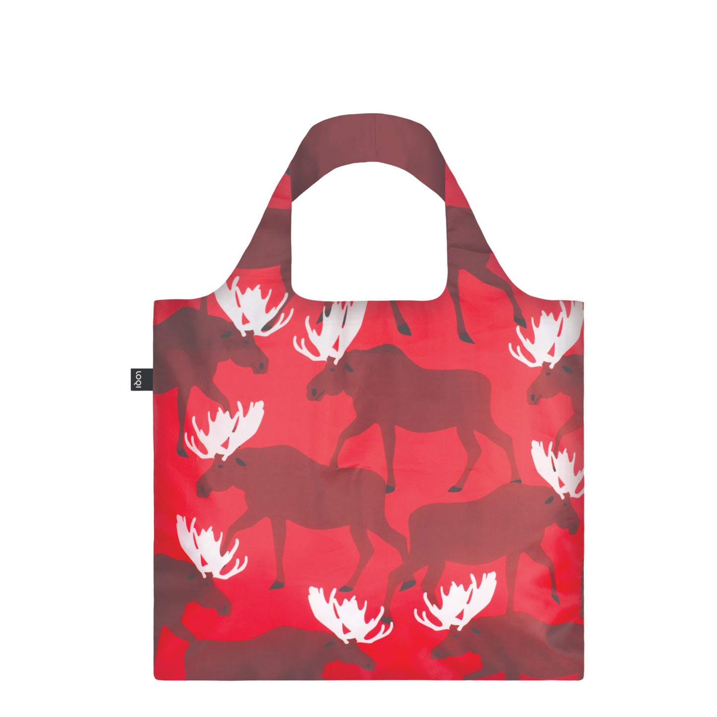The LOQI Reusable Tote by Loqi features a brown moose and antlers, made from eco-friendly materials.