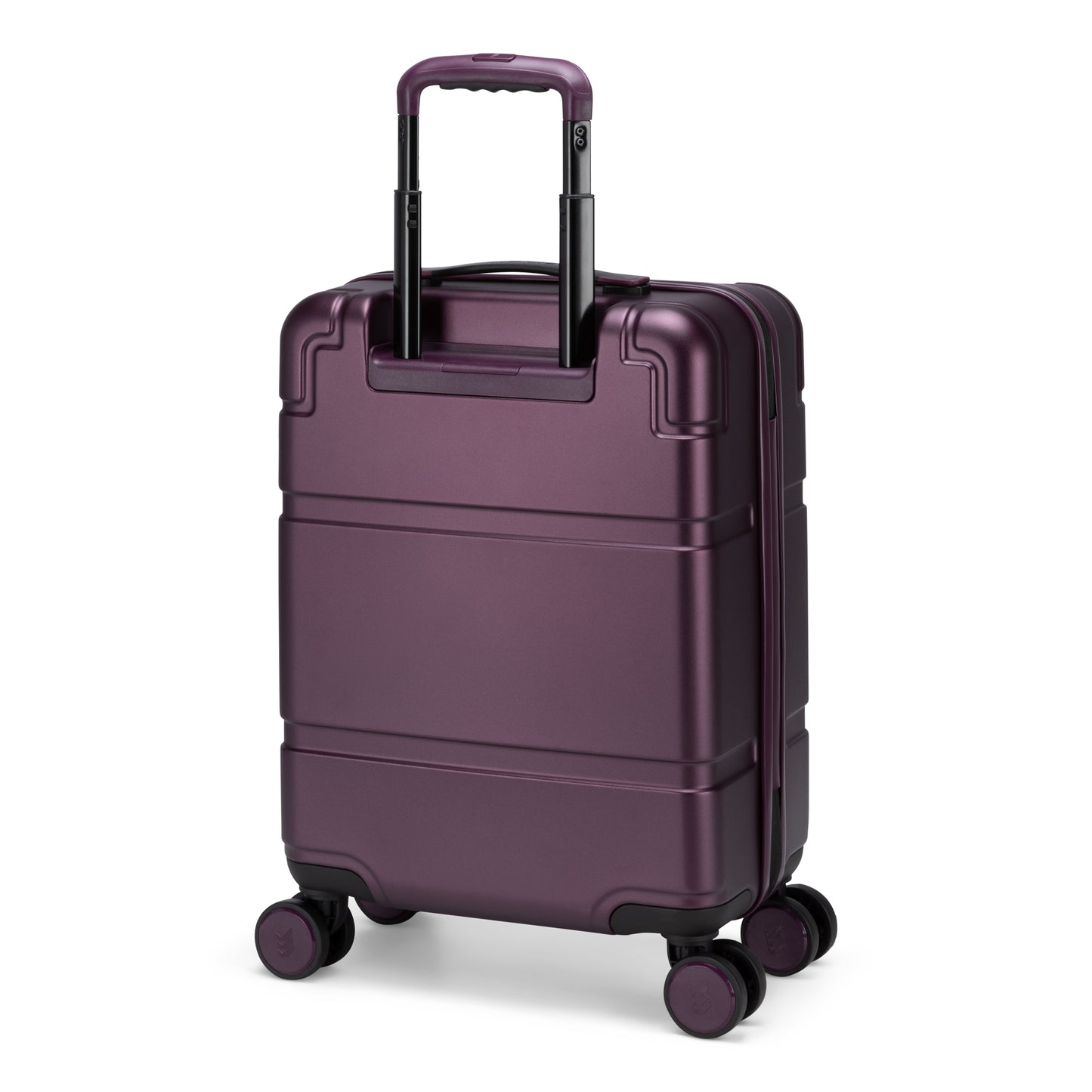 Fig purple Travelite Itinerary Hardside Spinner Carry-on featuring four wheels, retractable handle, and TSA lock.