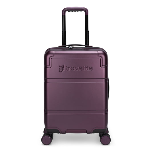 Product Image – Travelite Itinerary Hardside Spinner Carry-on, fig purple, with TSA lock, telescopic handle & four wheels.