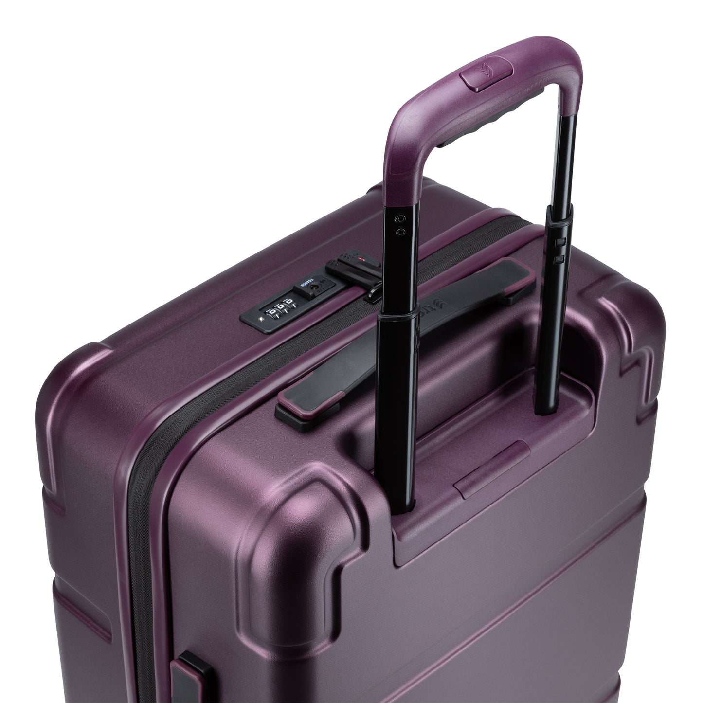 Travelite Itinerary Hardside Spinner Carry-on: Fig purple, extended handle, TSA lock.