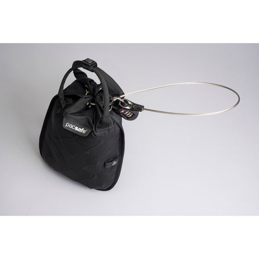 Product Image – Pacsafe Travelsafe 3L GII, an anti-theft portable safe with cable and lock, made from recycled polyester.