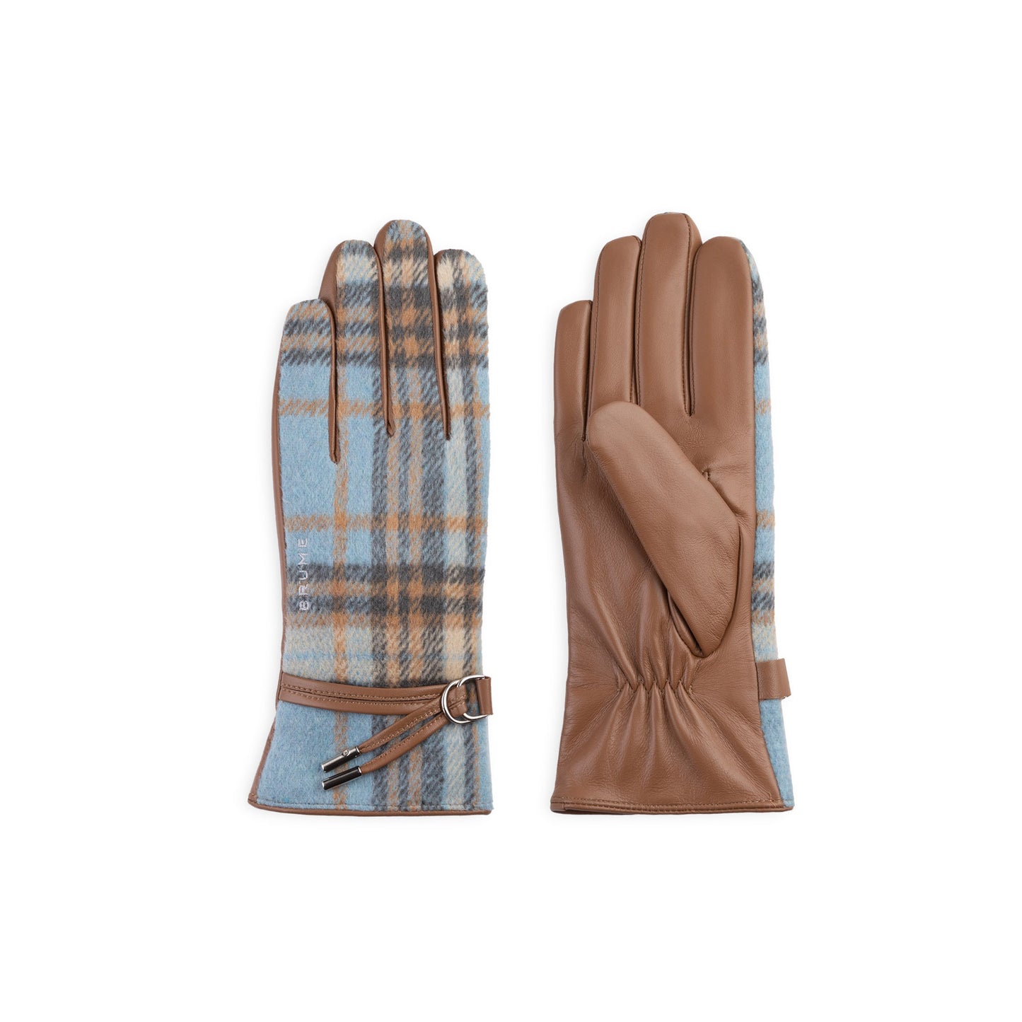 The Brume Waterville Glove pairs leather with blue-brown plaid fabric—ideal for cold weather.