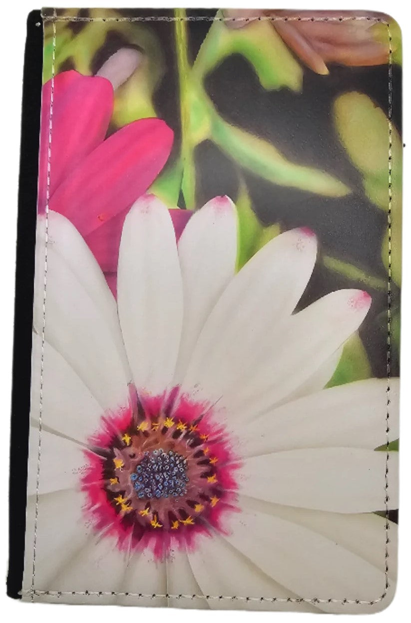 Passport wallet featuring white daisy art of Ron Risley