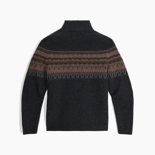 Product Image – Royal Robbins Men's Arch Rock 1/4 Zip: Dark gray, high collar, geometric pattern for temperature control.