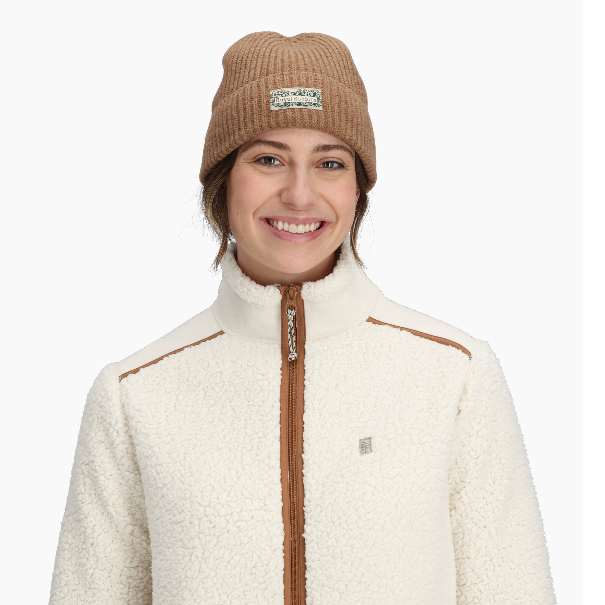 Woman wears Royal Robbins Women's Palisades Jacket, smiling at the camera against a plain background.