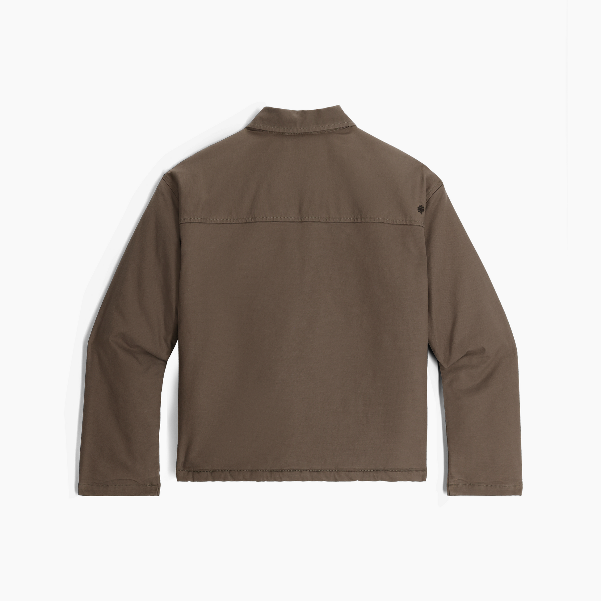 Royal Robbins Women's El Cap Canvas Shacket in brown shown from the back on a white background.