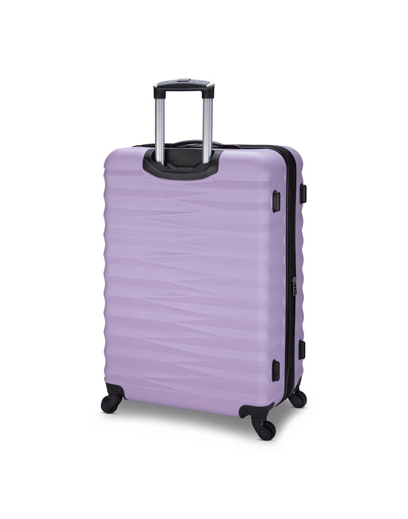 Atlantic Chaser Hardside 28" Expandable Spinner in lilac purple, back angled view