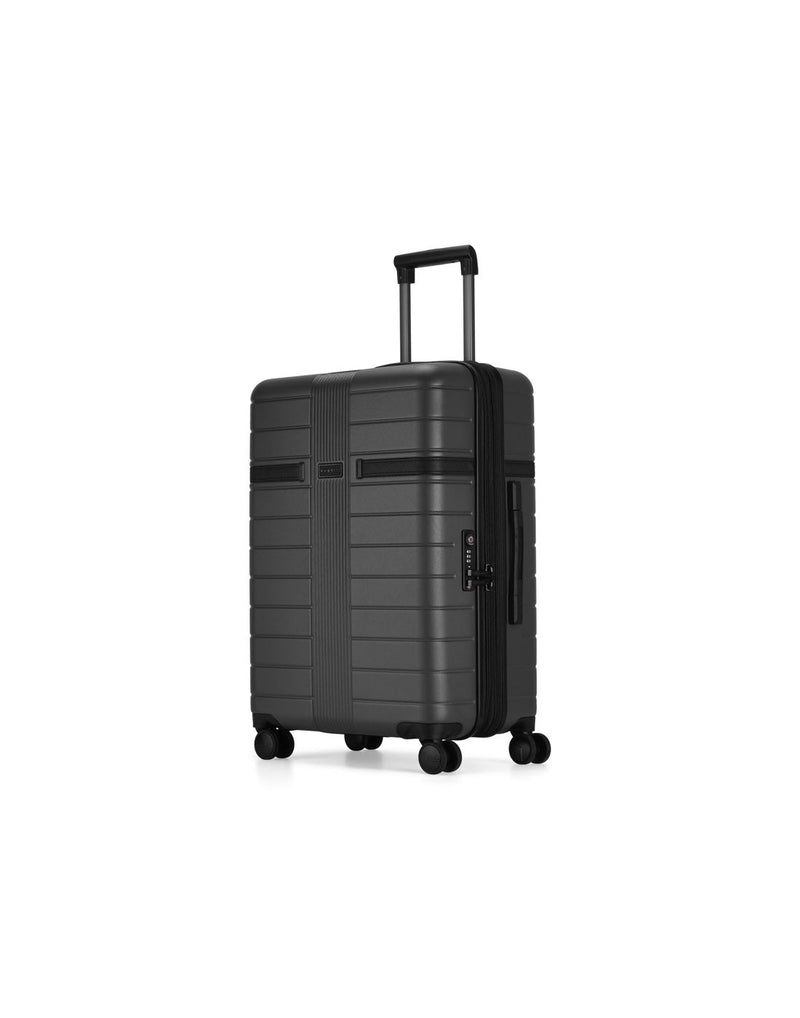 Bugatti Hamburg 24" Hardside Expandable Spinner in Charcoal, front and partial left side view.