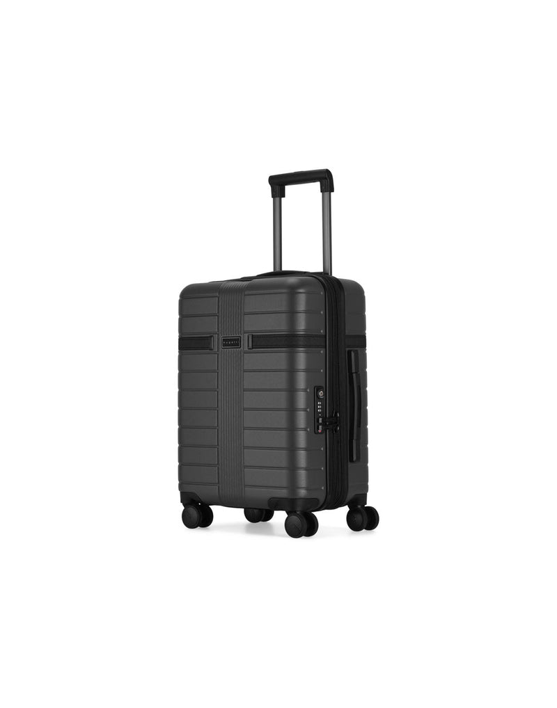 Bugatti Hamburg Hardside Carry-on Spinner in Charcoal., front and partial left side view.