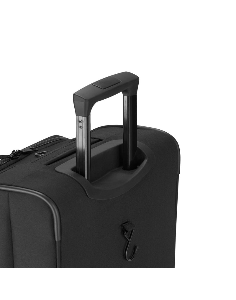 Bugatti Madison Ultimate Carry-on Spinner in black, close up view of the extended luggage handle.