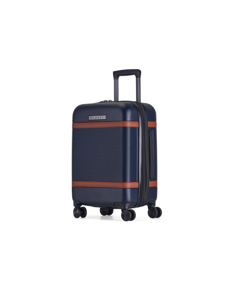 Bugatti Wellington Hardside Carry-on Spinner in Navy, front partial left side view.