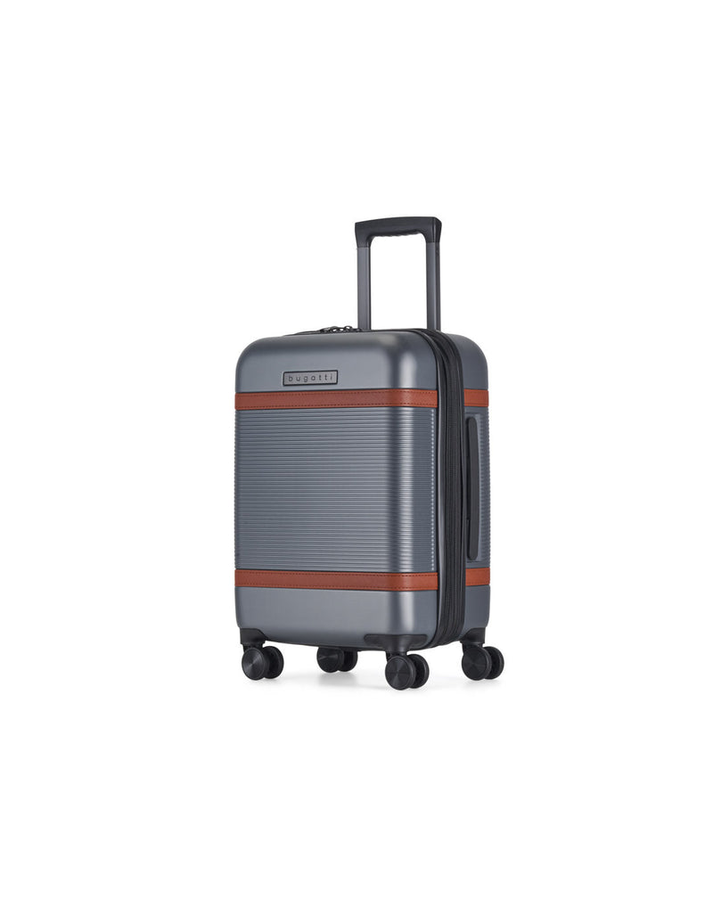 Bugatti Wellington Hardside Carry-on Spinner in Pewter colour, front and partial left side view.