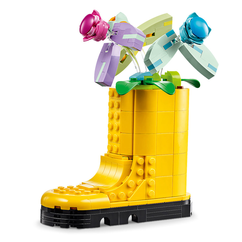 LEGO® Flowers in Watering Can—alternative build of flowers in a rain boot.