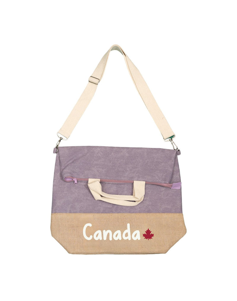 North & Oak Canada Jute Bag, purple top and natural jute bottom with Canada print and natural strap
