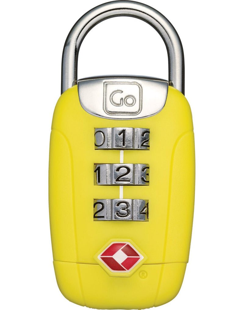 Go travel big dial twist "N" set combination lock, yellow, front view
