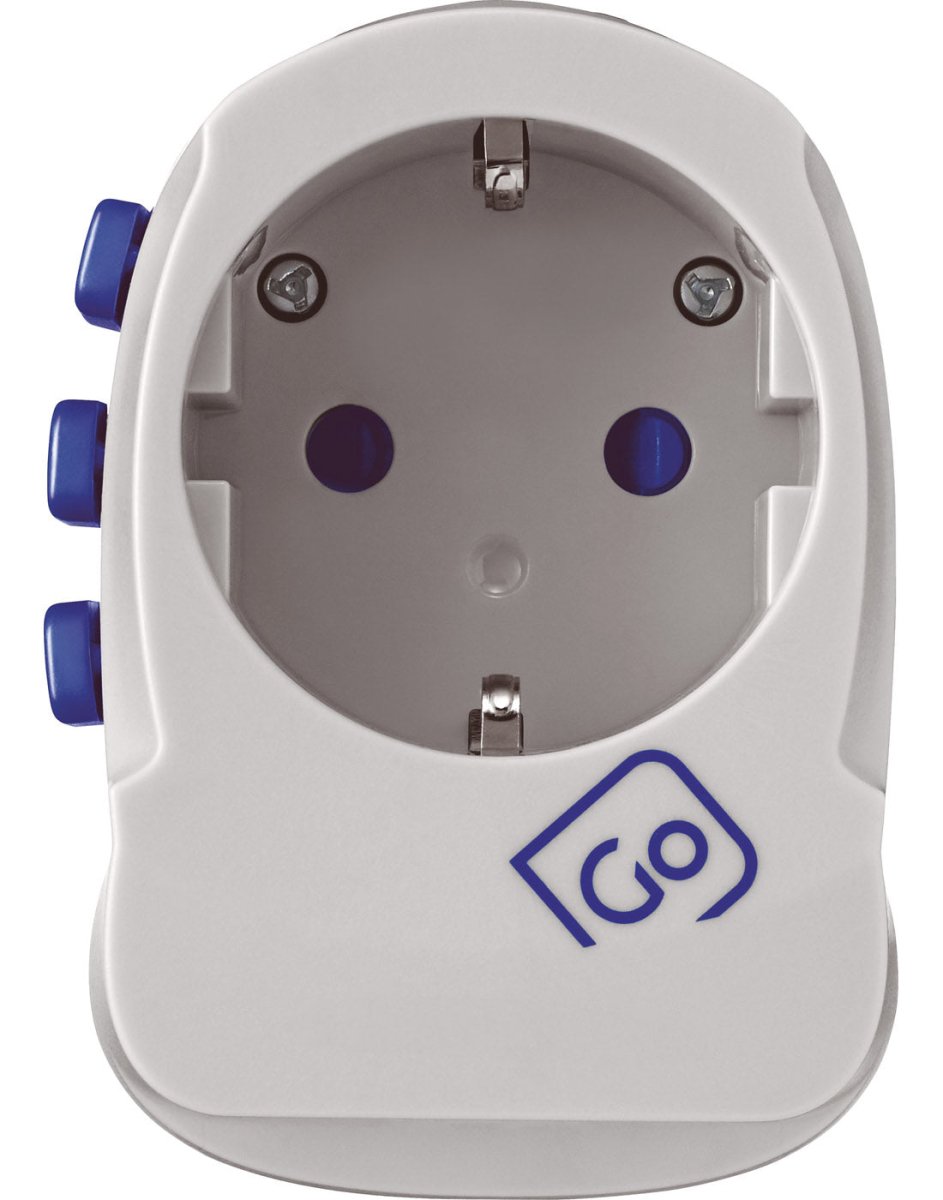 Go Travel Worldwide Adapter + USB-A & USB-C, front view