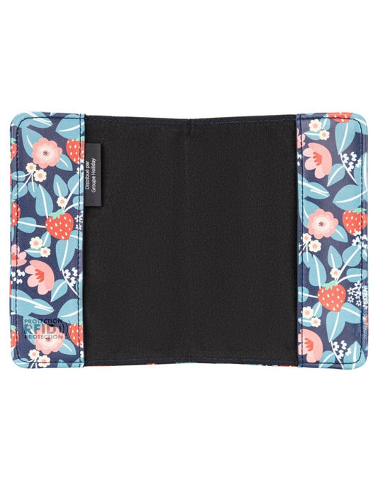 Product Image – RFID Passport Cover in strawberry floral, open view