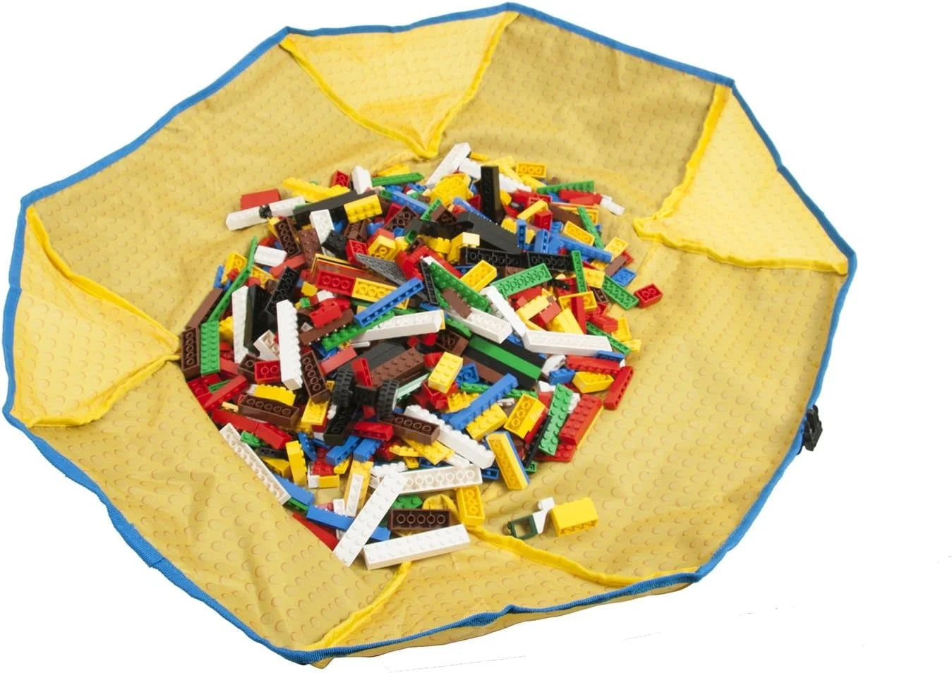 A yellow playmat with assorted LEGO bricks, made for the LEGO® 4-Piece Organizer Tote by LEGO.