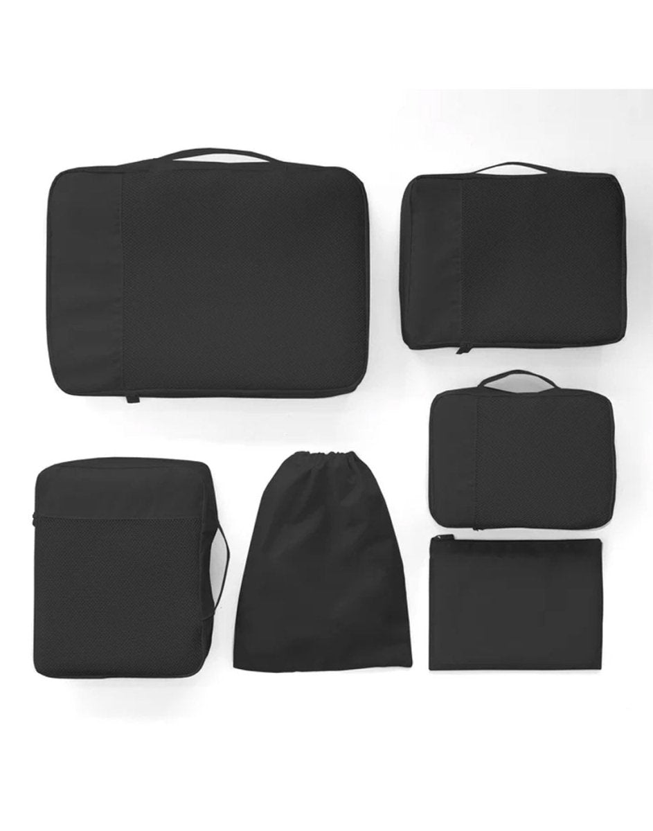 MyTagAlongs Set of 6 Packing Pods in black, front view.
