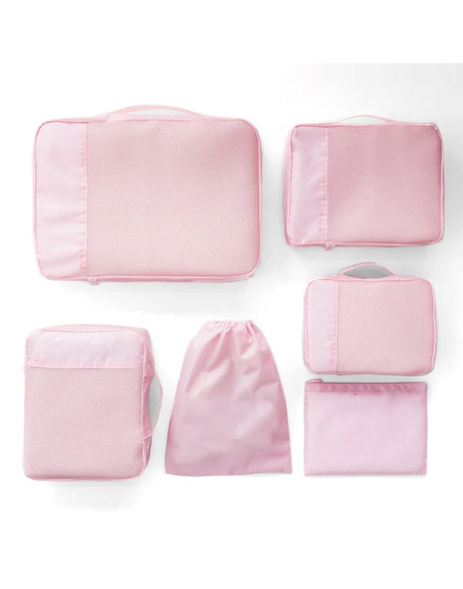 MyTagAlongs Set of 6 Packing Pods in soft pink, front view.