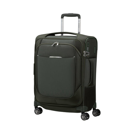 Product Image – The Samsonite Re-Lite Spinner Carry-On™ is a dark green softside suitcase with four wheels and telescopic handle.