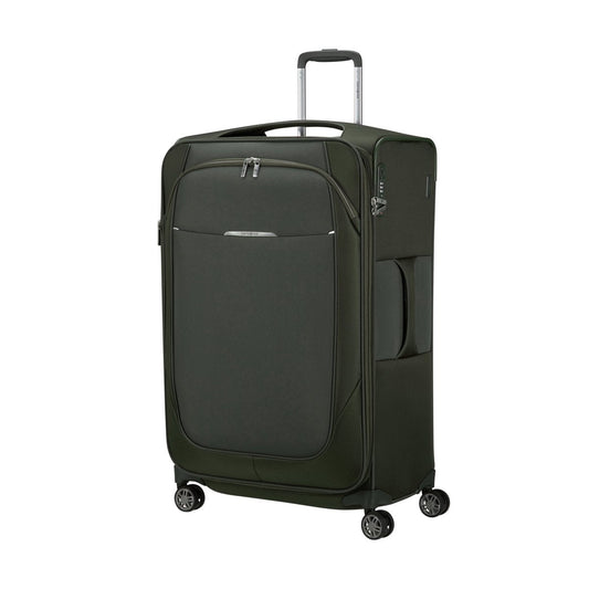 Product Image – Samsonite Re-Lite Spinner Large: dark green lightweight luggage with telescopic handle and zip pocket.